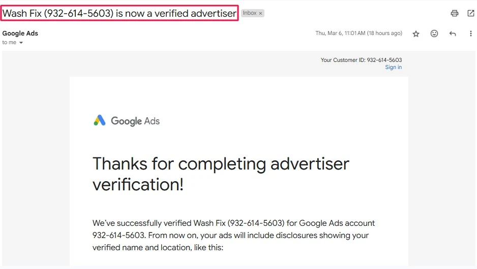 Google Ads Advertiser Verification for Washing machine & refrigerator repair in KSA
